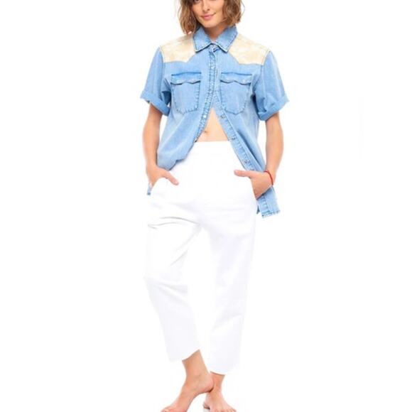 NWT Sandrine Rose X FREE PEOPLE Women's Western Denim Button Down Shirt Size M - Picture 2 of 6